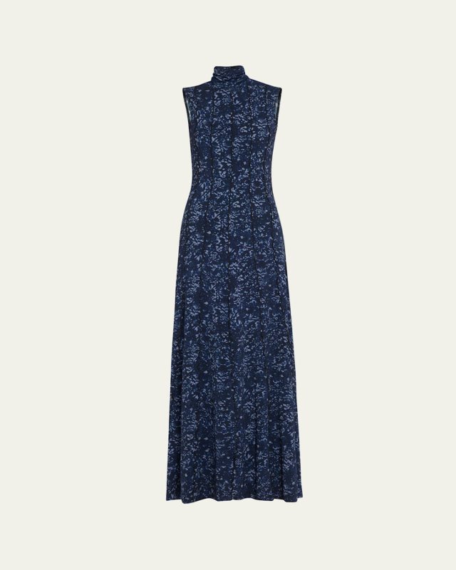 Valentina Printed Jersey Turtleneck Maxi Dress
